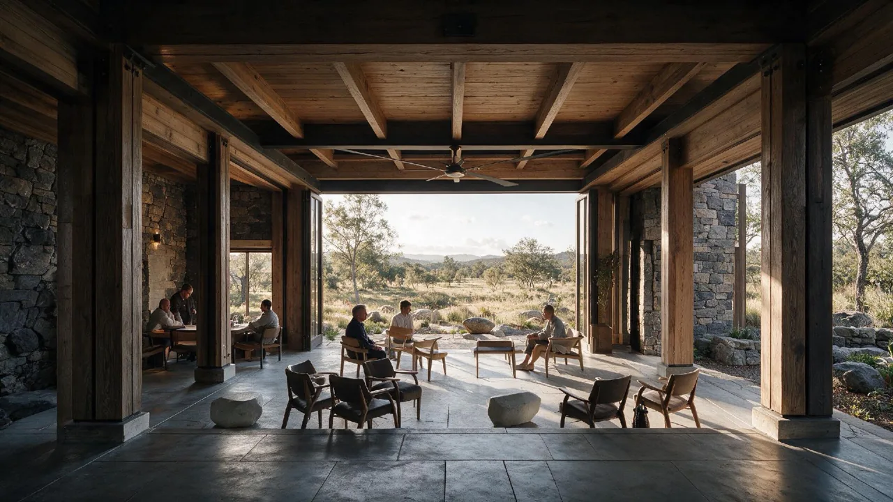 Concepto de una sala abierta hacia el paisaje